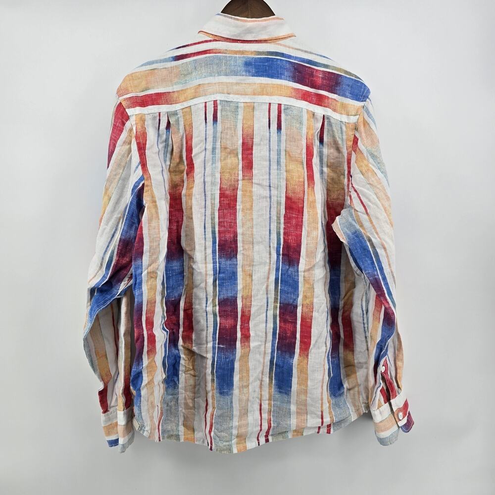 Tommy Bahama Mens Med 100% Linen Multi Color Watercolor Stripe Bttn Down Shirt - Picture 7 of 9